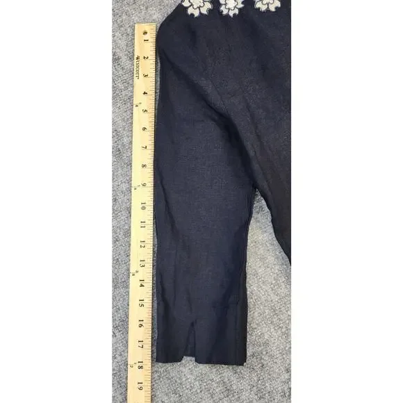 J Crew Top Womens 0 Blue Navy Linen Embroider Sequin Pullover Boho Coastal Y2K - Picture 6 of 12